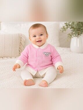 Vintage Cuddlez Me Pink Baby Jacket 0-6 Months Soft Snap Front Infant Sweater